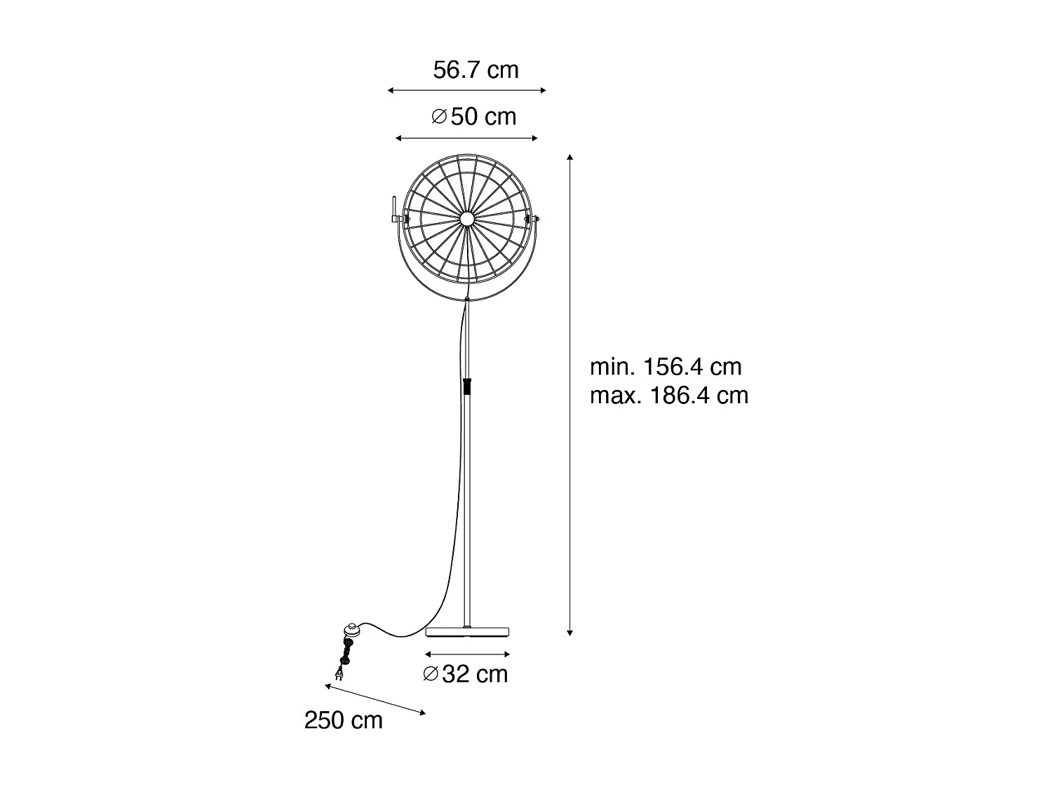 Lampadaire industriel noir 50 cm réglable - Hanze