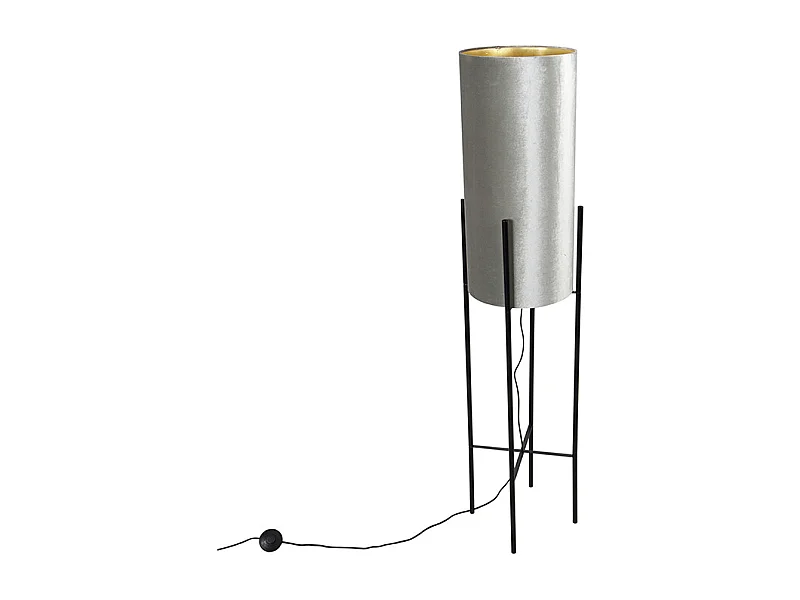 Lampadaire design abat-jour en velours noir taupe avec or - Rich