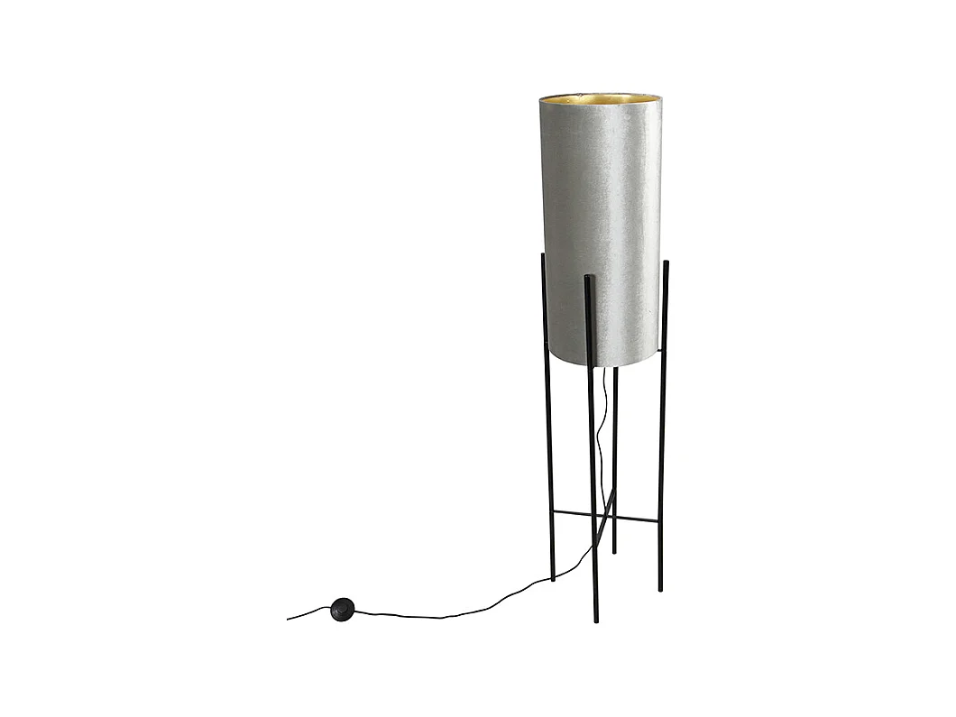 Lampadaire design abat-jour en velours noir taupe avec or - Rich