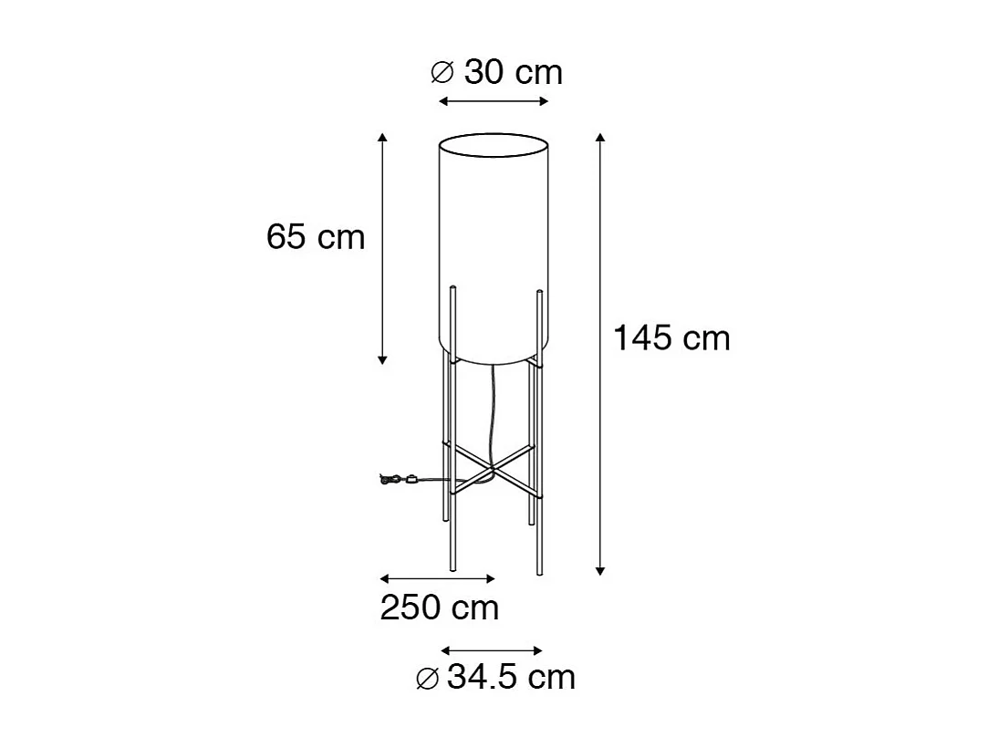 Lampadaire moderne noir avec abat-jour en velours gris - Rich