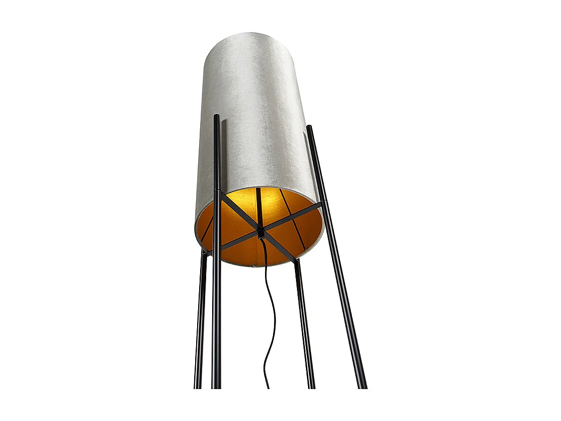 Lampadaire moderne noir avec abat-jour en velours gris - Rich