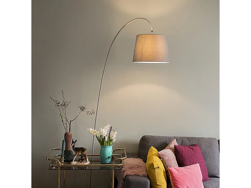 Lampadaire à arc moderne avec abat-jour gris - Bend