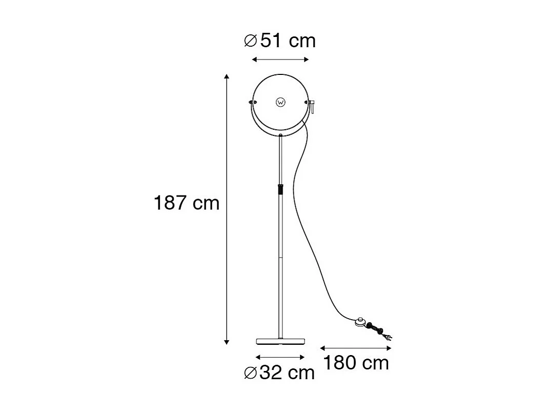 Lampadaire industriel noir 50 cm avec or réglable - Magnax