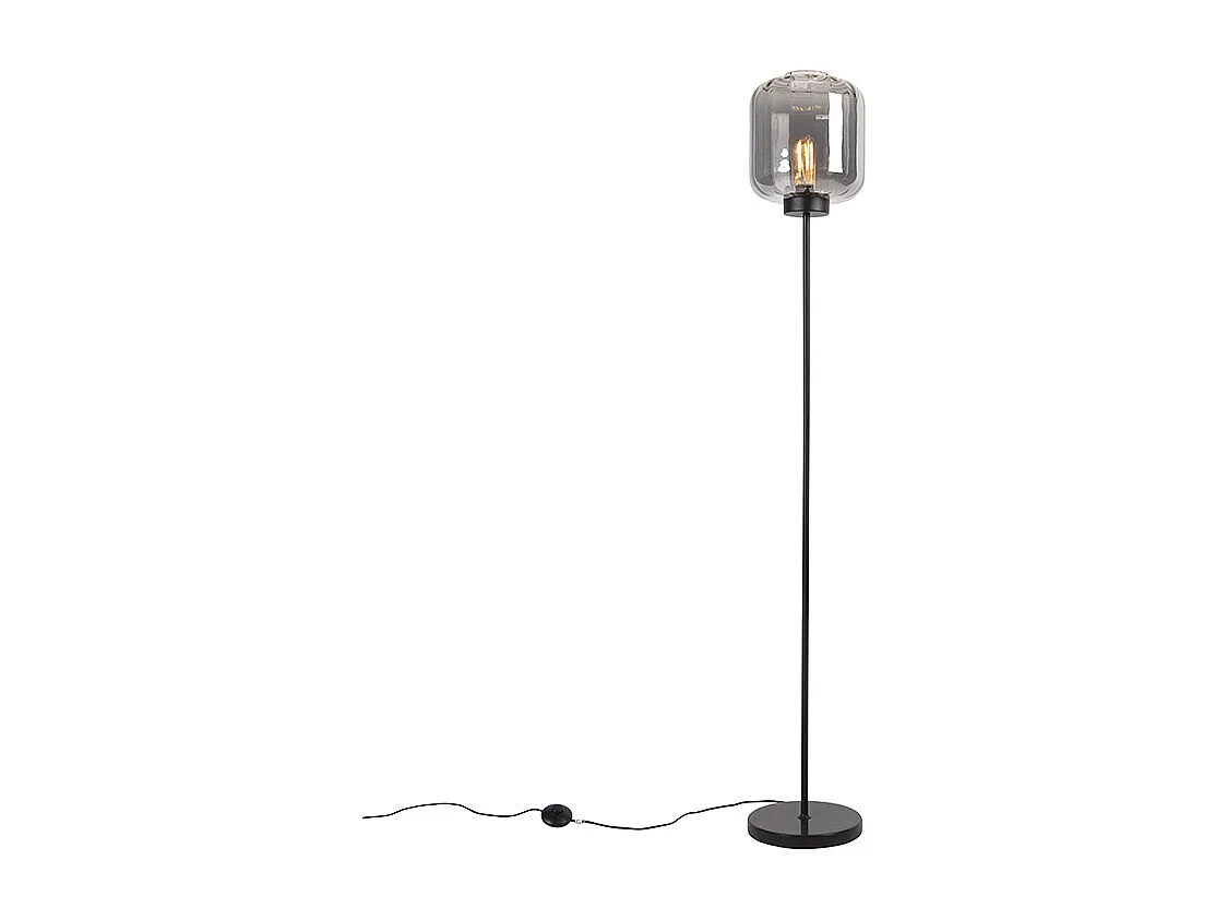 Lampadaire design noir avec verre fumé - Qara