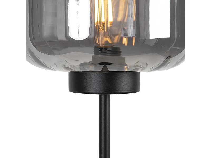 Lampadaire design noir avec verre fumé - Qara