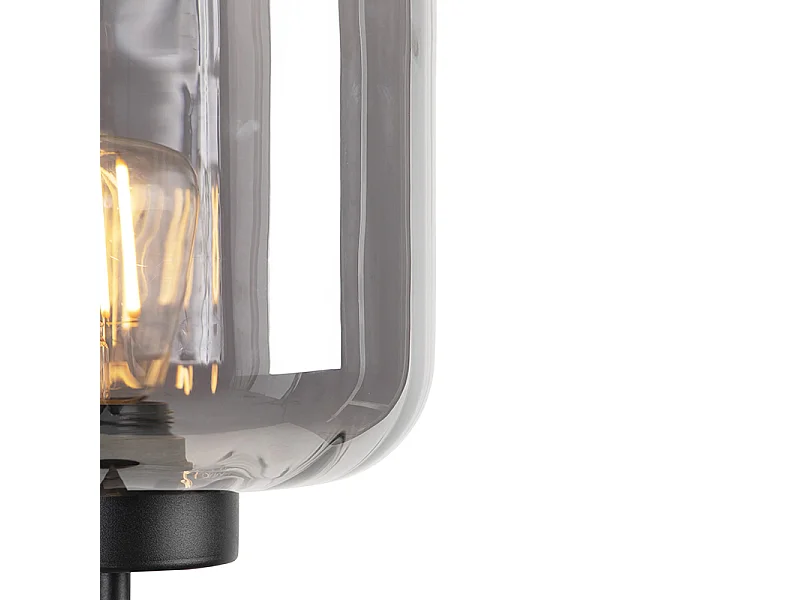 Lampadaire design noir avec verre fumé - Qara