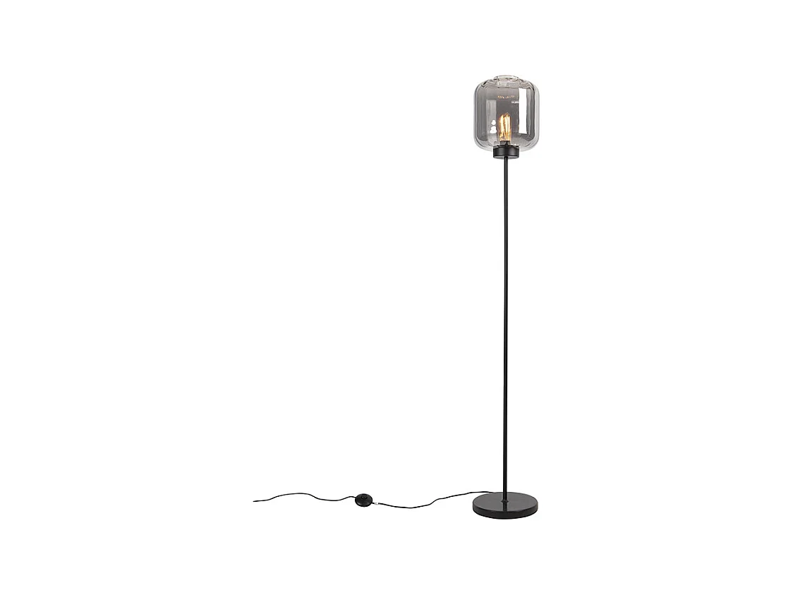 Lampadaire design noir avec verre fumé - Qara