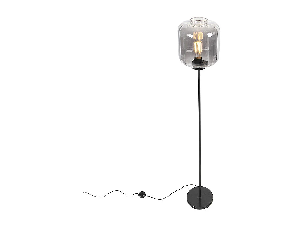 Lampadaire design noir avec verre fumé - Qara