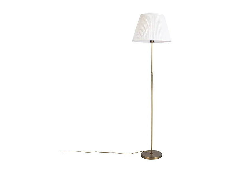 Lampadaire en bronze avec abat-jour plissé crème 45 cm réglable - Parte