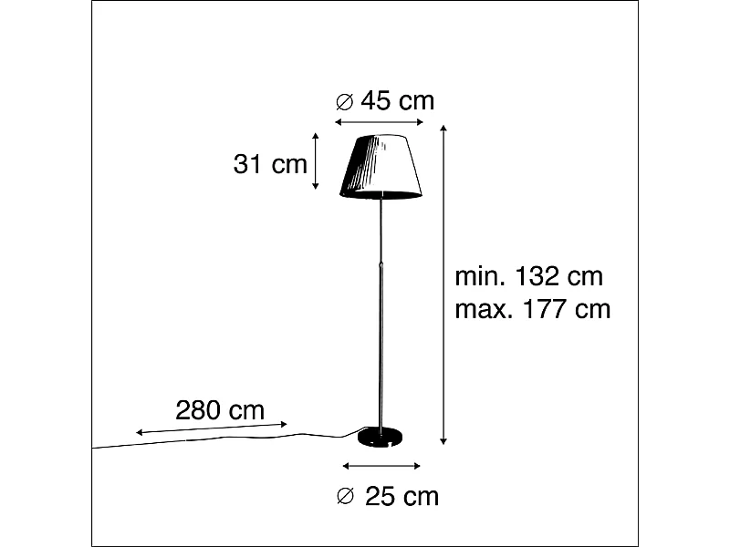 Lampadaire en bronze avec abat-jour plissé crème 45 cm réglable - Parte