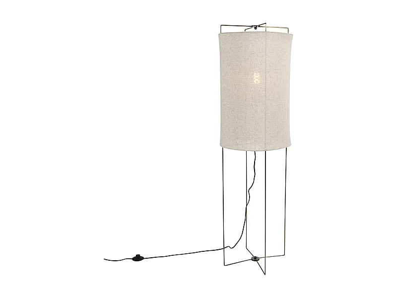 Lampadaire design acier avec abat-jour en lin beige - Rich