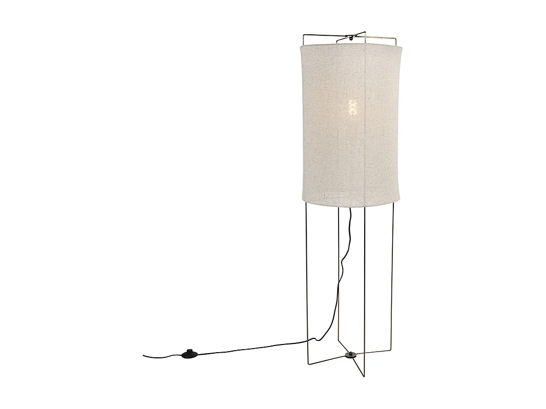 Lampadaire design acier avec abat-jour en lin beige - Rich