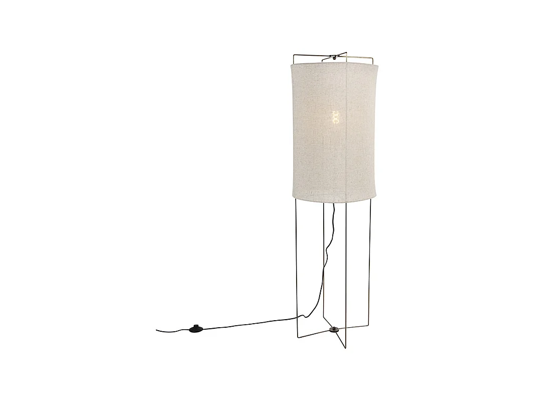 Lampadaire design acier avec abat-jour en lin beige - Rich