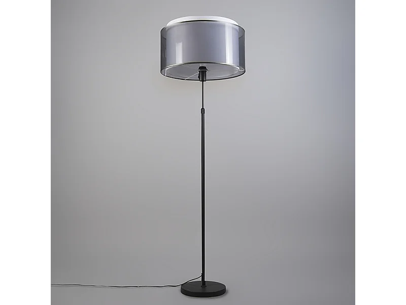 Lampadaire noir avec abat-jour noir / blanc 47 cm réglable - Parte