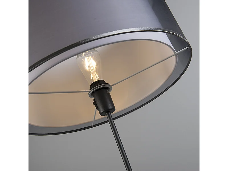 Lampadaire noir avec abat-jour noir/blanc 47 cm réglable - Parte