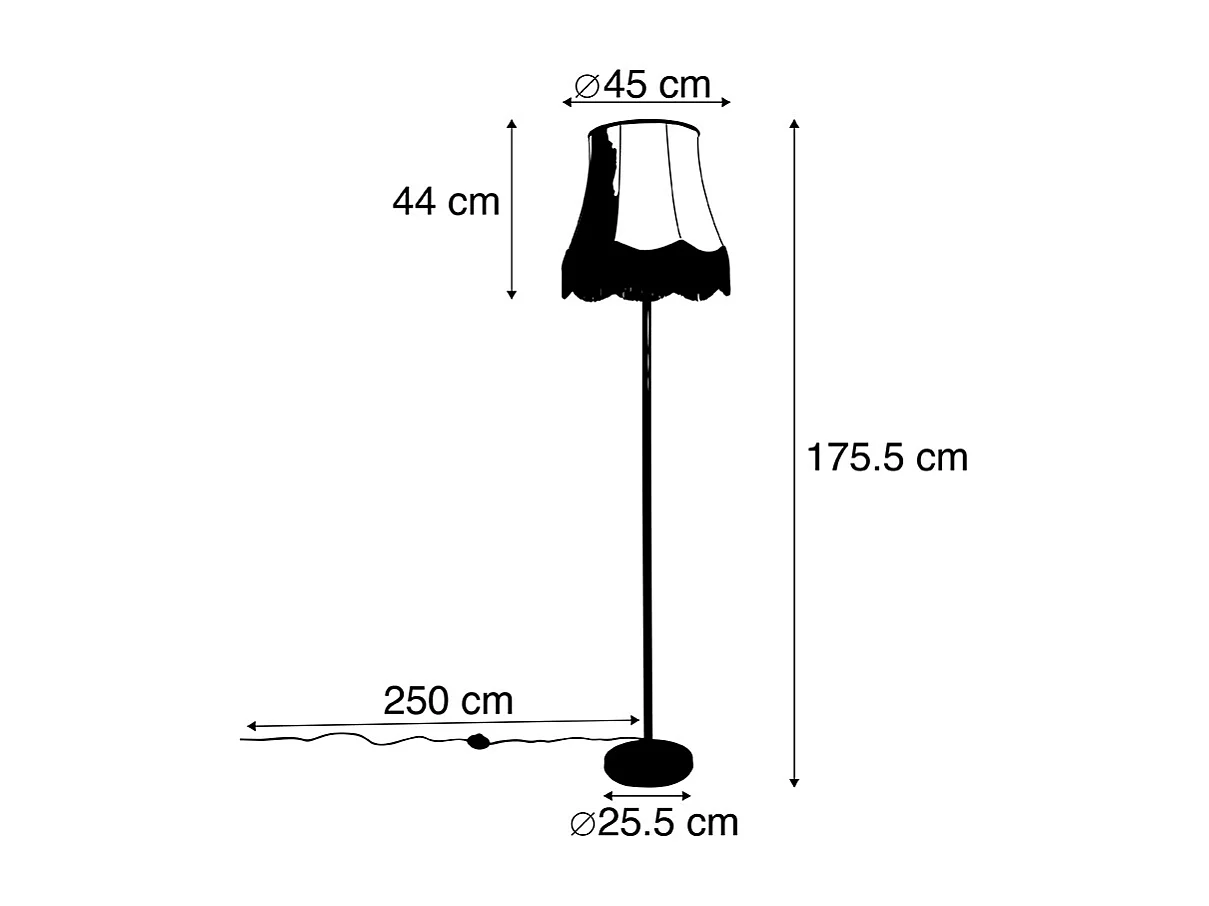 Lampadaire classique noir avec abat-jour Granny B gris - Simplo