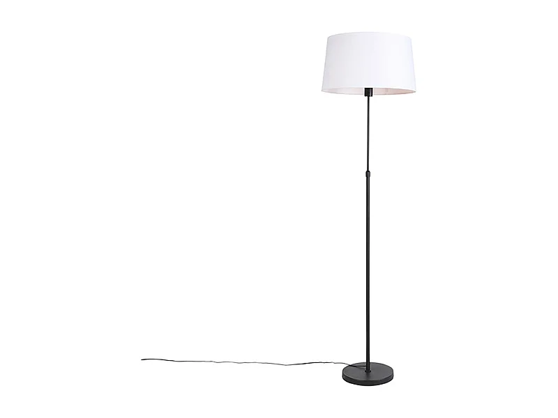 Lampadaire noir avec abat-jour en lin blanc 45 cm réglable - Parte