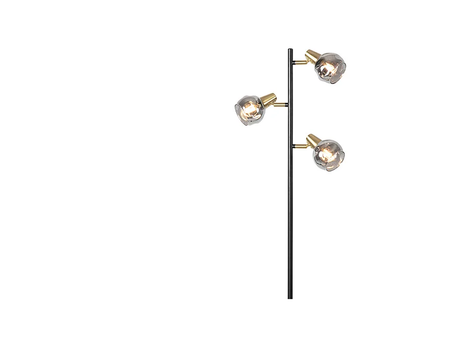 Lampadaire art déco noir et or avec verre fumé 3 lumières - Vidro