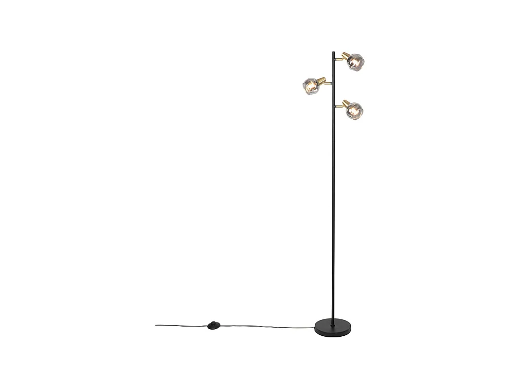 Lampadaire art déco noir et or avec verre fumé 3 lumières - Vidro