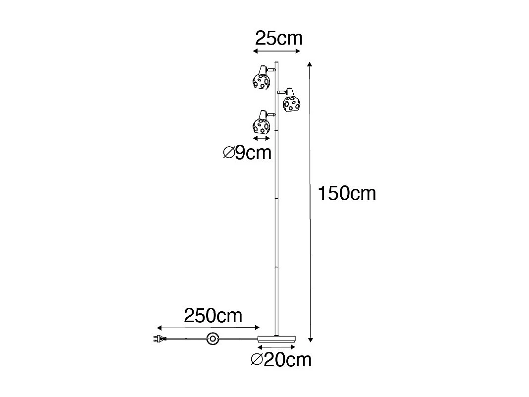 Lampadaire Art Déco noir et or avec verre fumé 3 lumières - Vidro