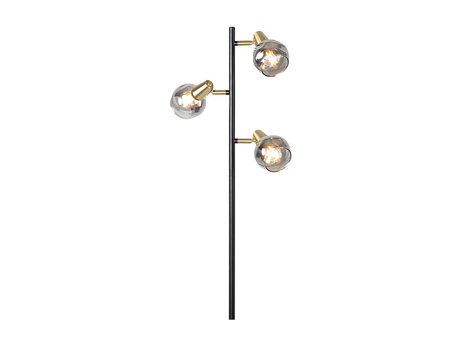 Lampadaire Art Déco noir et or avec verre fumé 3 lumières - Vidro