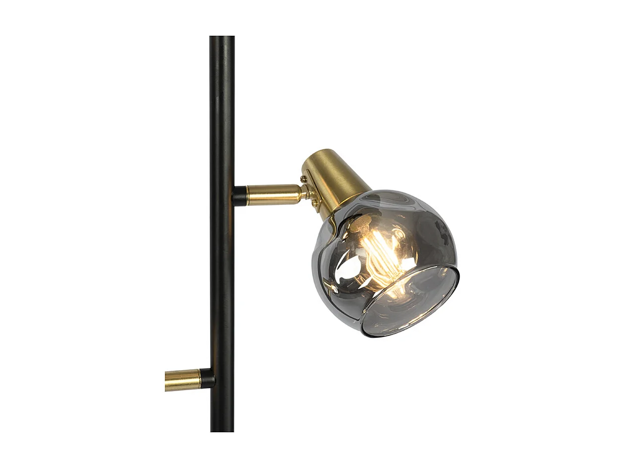 Lampadaire Art Déco noir et or avec verre fumé 3 lumières - Vidro