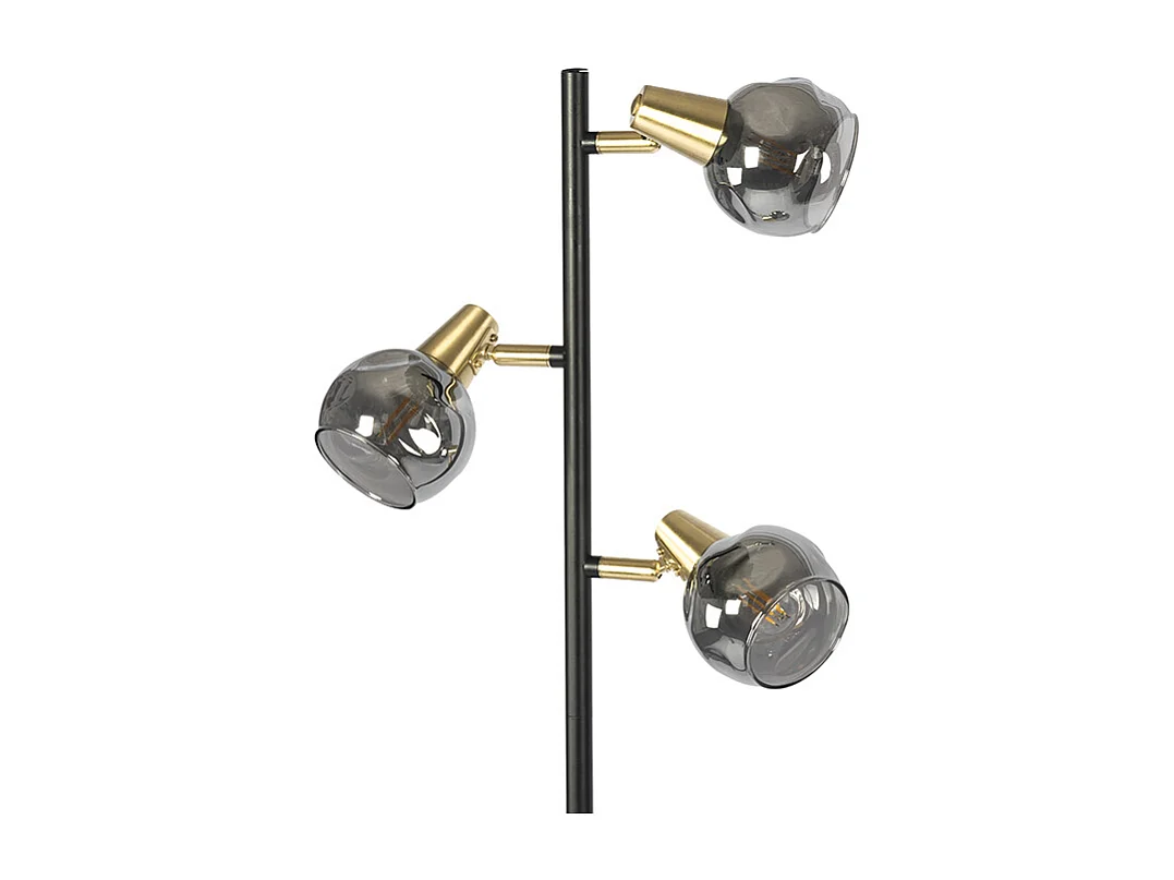 Lampadaire Art Déco noir et or avec verre fumé 3 lumières - Vidro