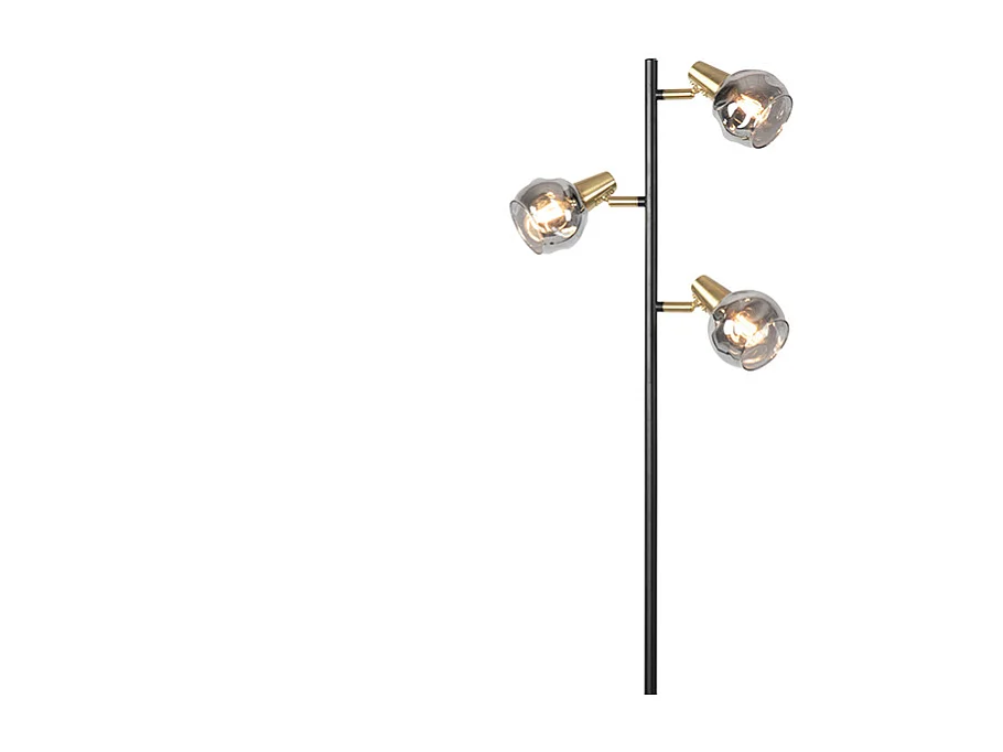 Lampadaire Art Déco noir et or avec verre fumé 3 lumières - Vidro