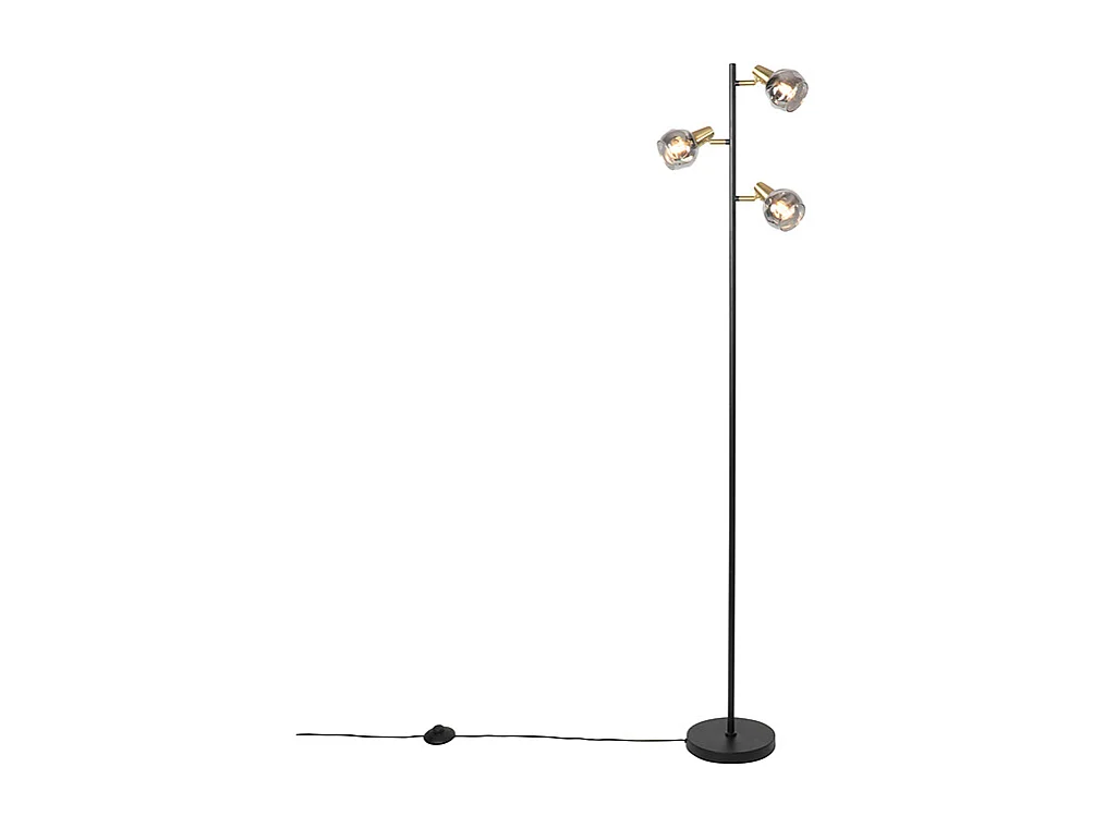 Lampadaire Art Déco noir et or avec verre fumé 3 lumières - Vidro