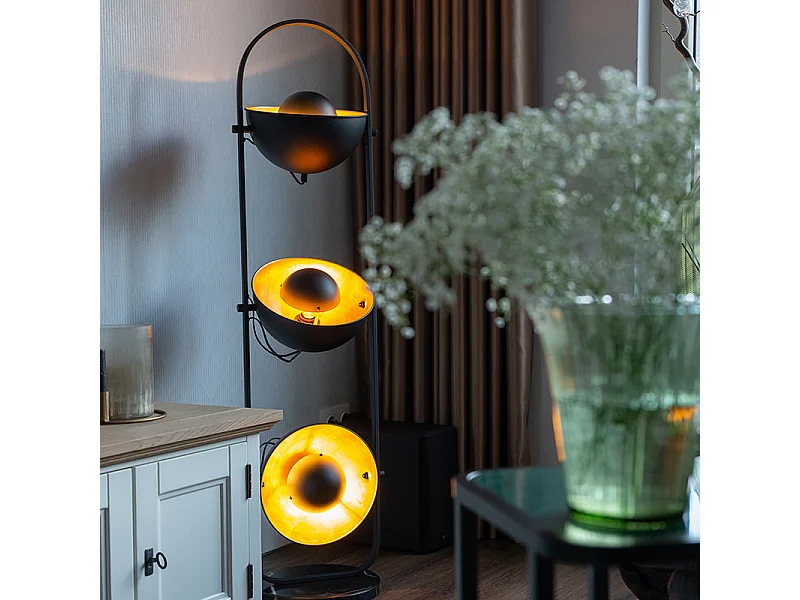 Lampadaire industriel noir à 3 lumières dorées - Emilienne Novo