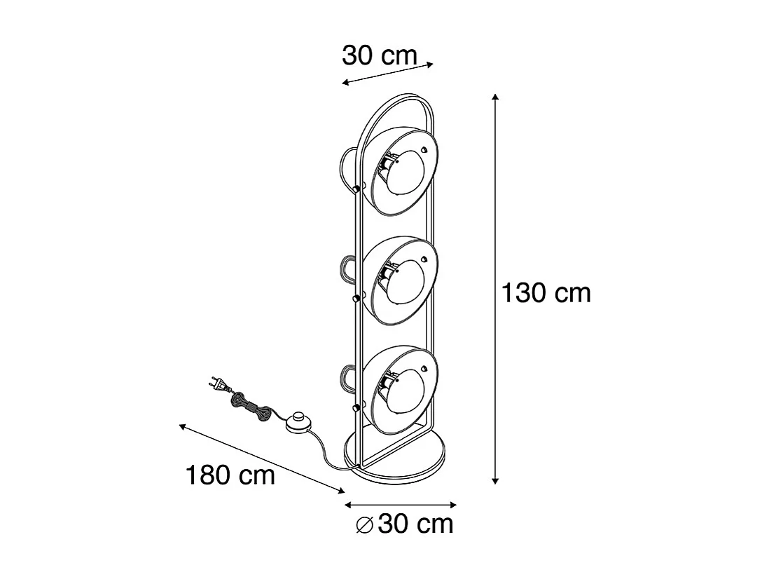 Lampadaire industriel noir à 3 lumières dorées - Emilienne Novo