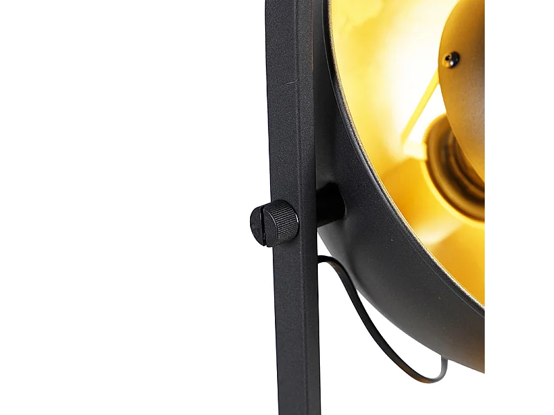 Lampadaire industriel noir à 3 lumières dorées - Emilienne Novo