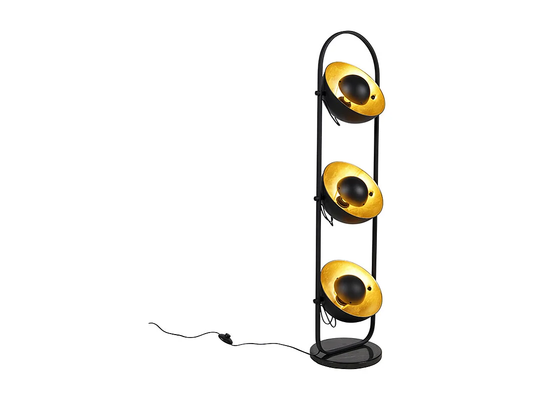 Lampadaire industriel noir à 3 lumières dorées - Emilienne Novo