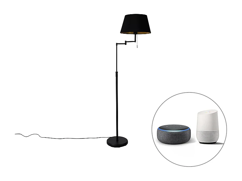 Lampadaire intelligent noir avec abat-jour noir et bras réglable avec Wifi A60 - Ladas Deluxe