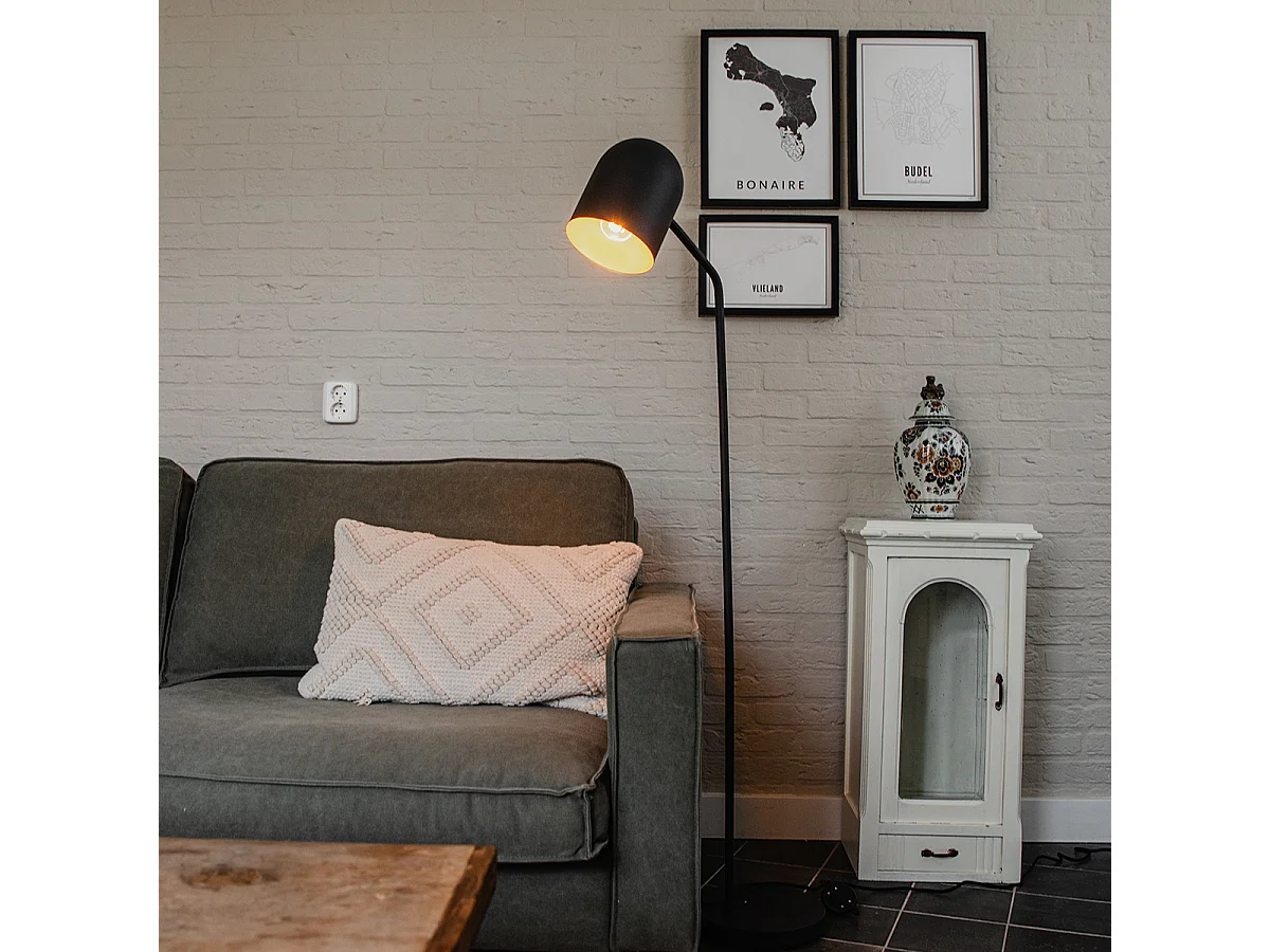 Lampadaire moderne noir avec or réglable - Morik