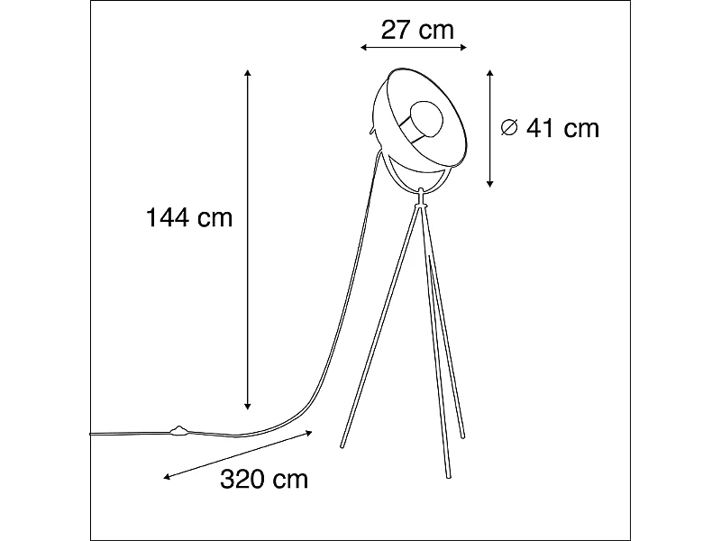 Lampadaire trépied industriel noir - Magna 40 Eglip