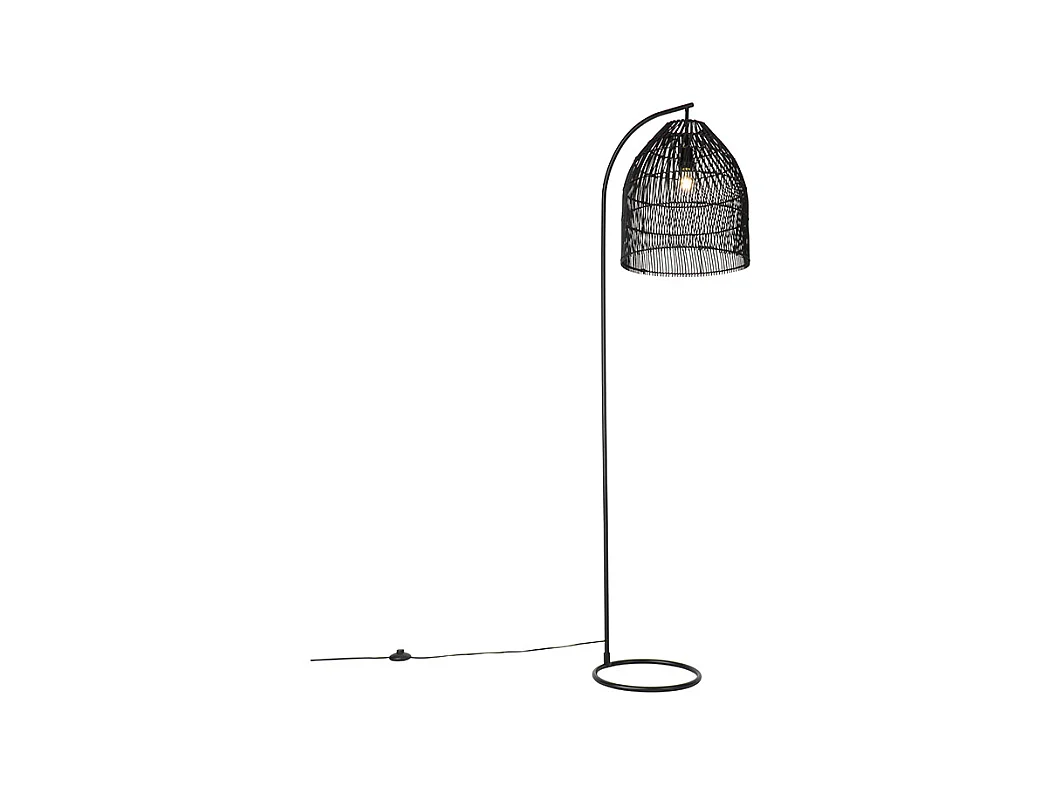 Lampadaire rural noir avec rotin - Sam
