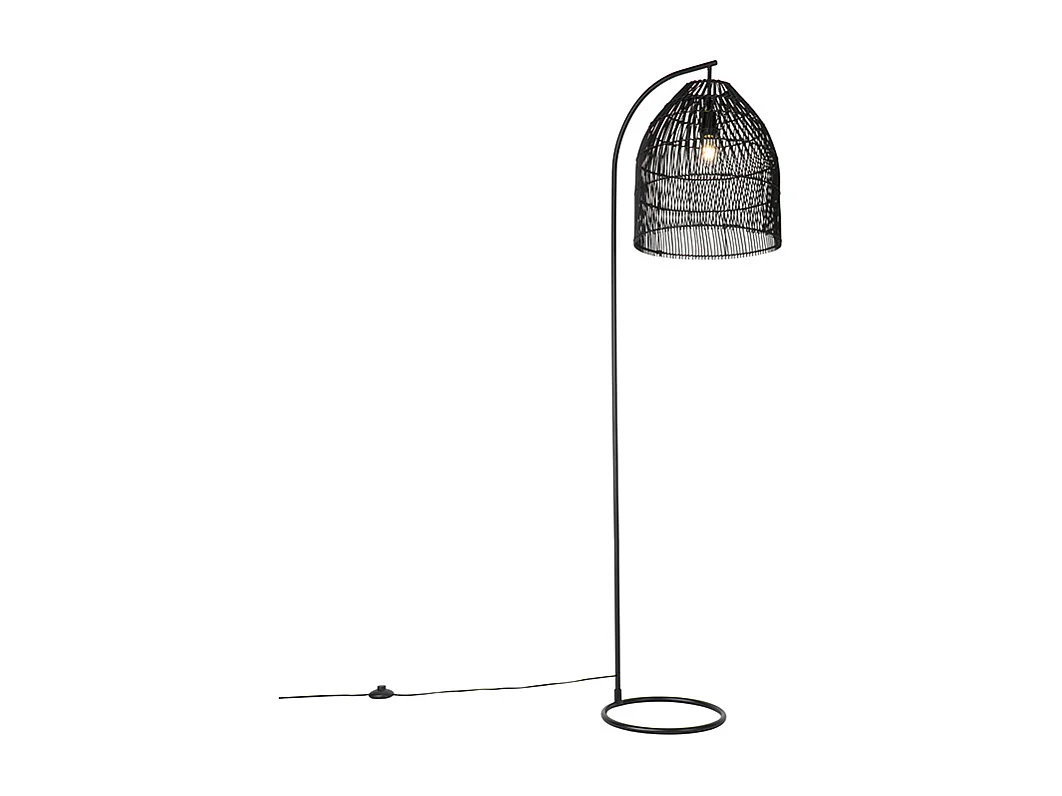 Lampadaire rustique noir avec rotin - Sam