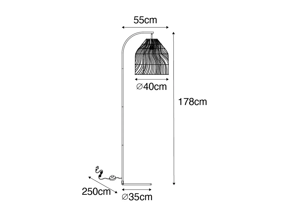 Lampadaire rustique noir avec rotin - Sam