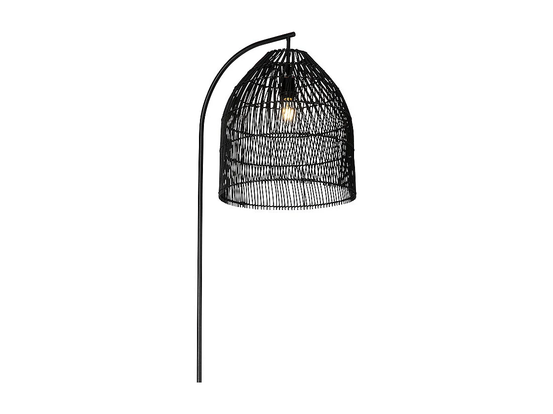 Lampadaire rustique noir avec rotin - Sam