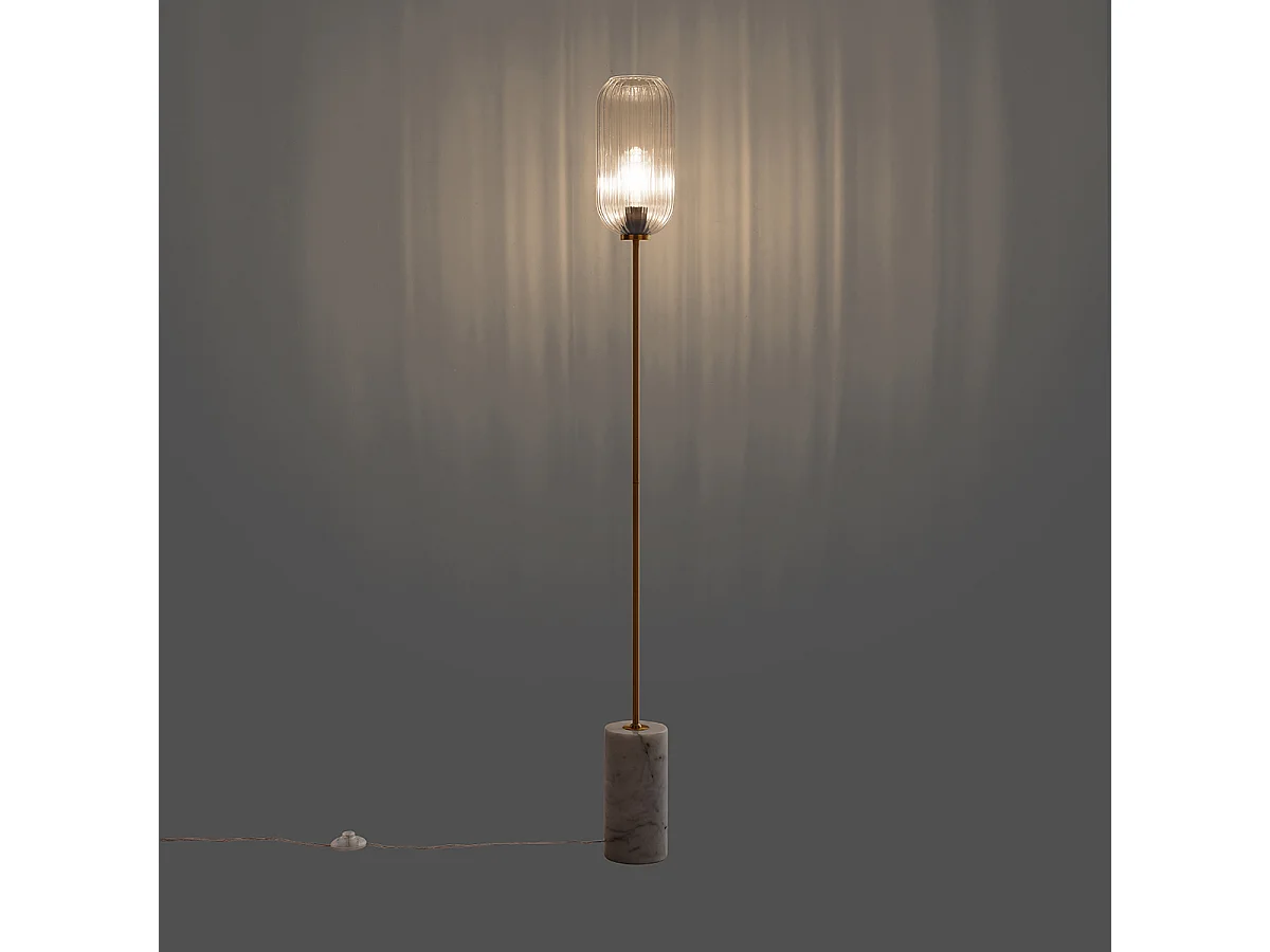 Lampadaire Art Déco en laiton et verre clair - Rid