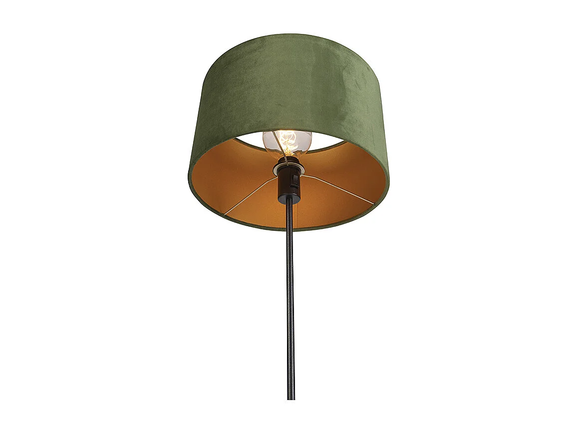 Lampadaire noir avec abat-jour en velours vert et or 35 cm - Parte