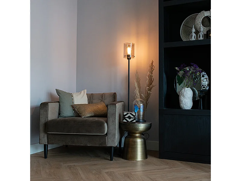 Lampadaire design noir avec verre fumé - Dôme