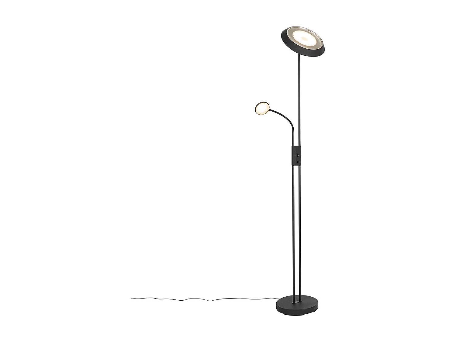 Lampadaire noir avec LED et variateur avec lampe de lecture - Fez