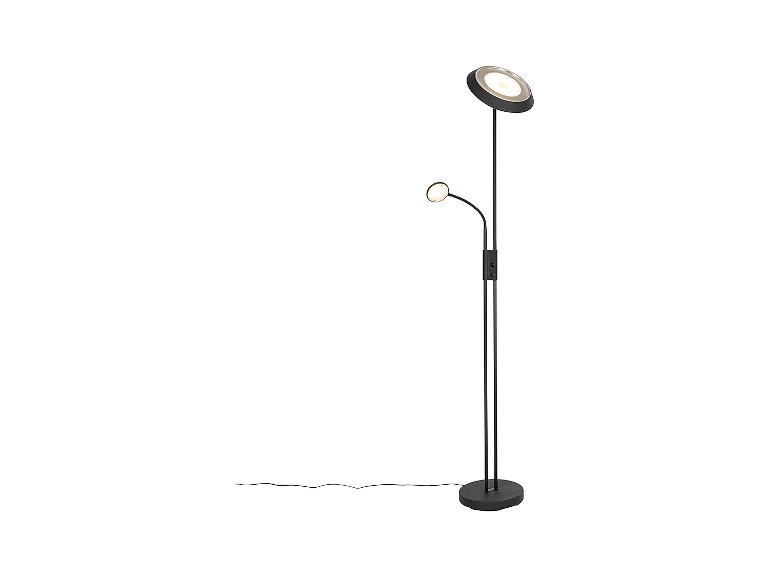 Lampadaire noir avec LED et variateur avec lampe de lecture - Fez
