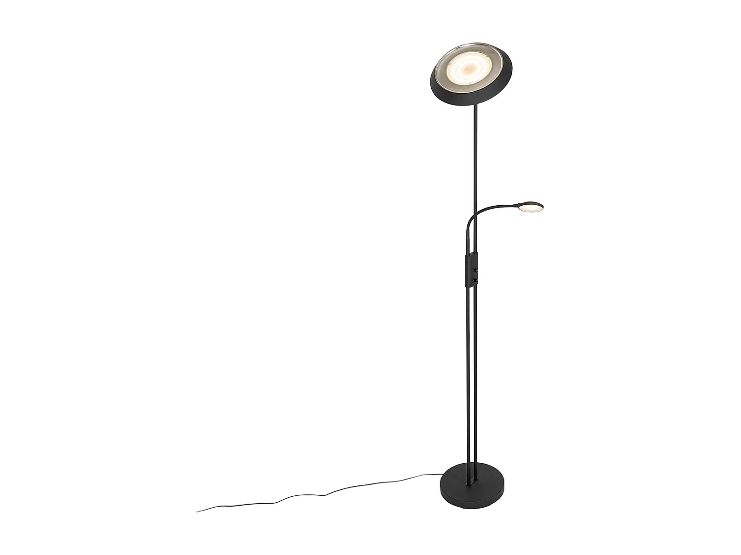Lampadaire noir avec LED et variateur d'intensité avec liseuse - Fez