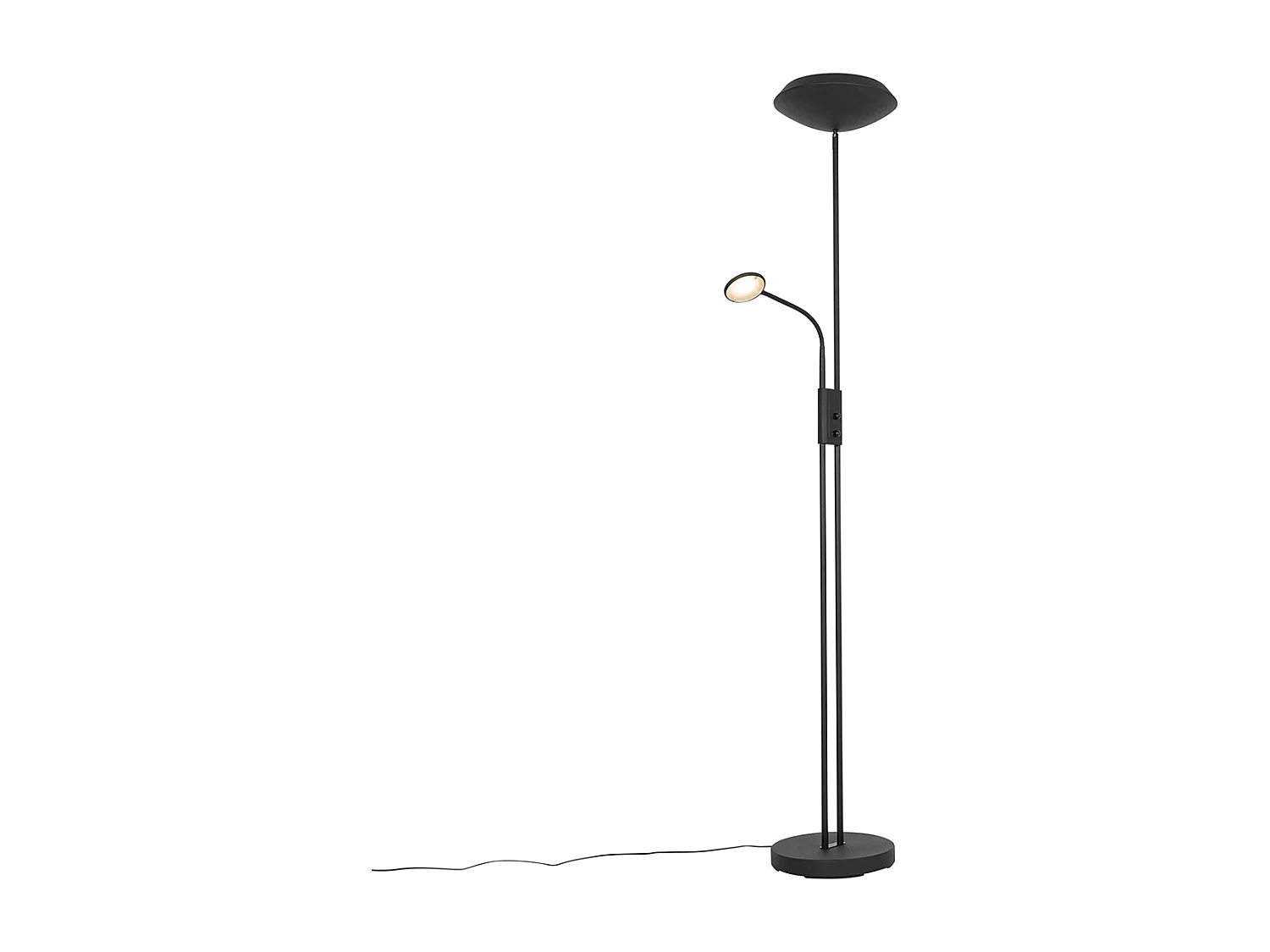 Lampadaire noir avec LED et variateur d'intensité avec liseuse - Fez