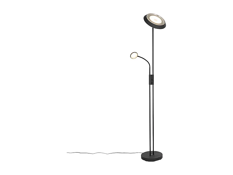 Lampadaire noir avec LED et variateur d'intensité avec liseuse - Fez