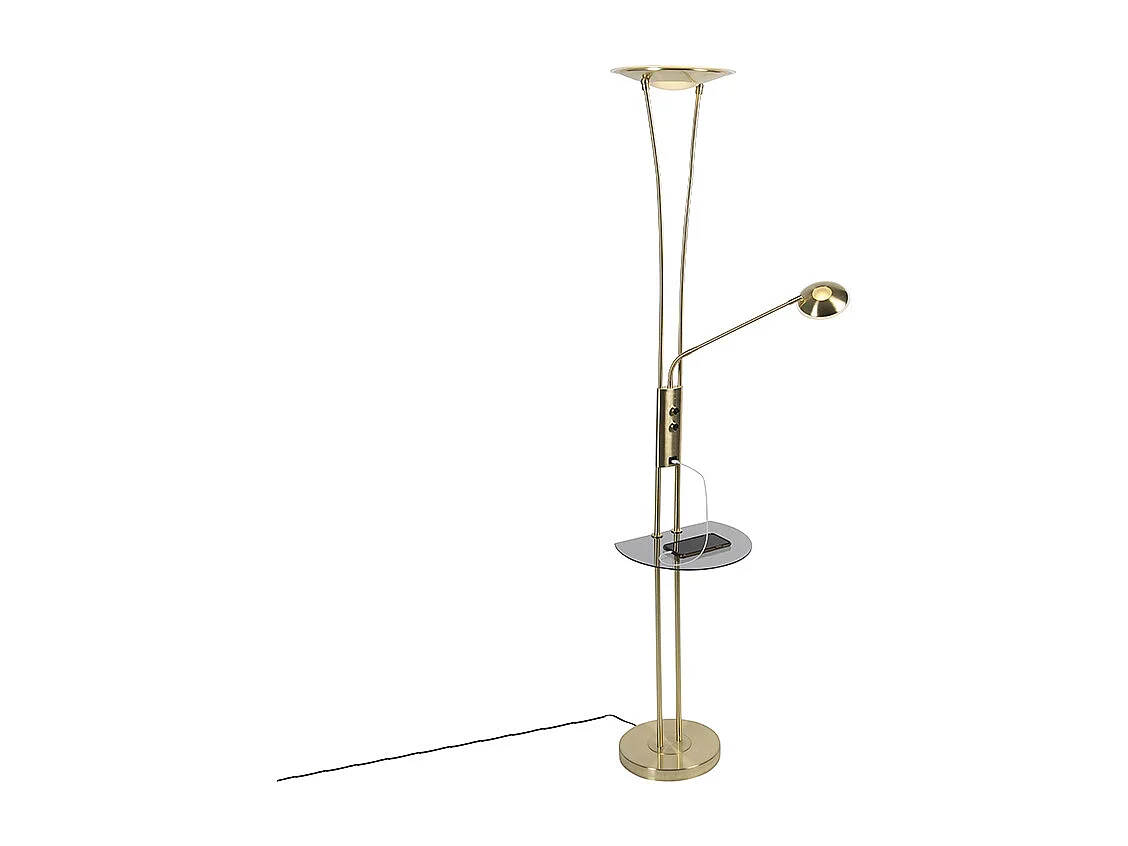 Lampadaire en or avec bras de lecture avec LED et port USB - Séville