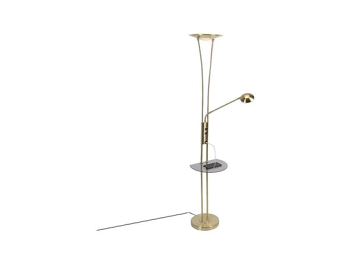 Lampadaire en or avec bras de lecture avec LED et port USB - Séville